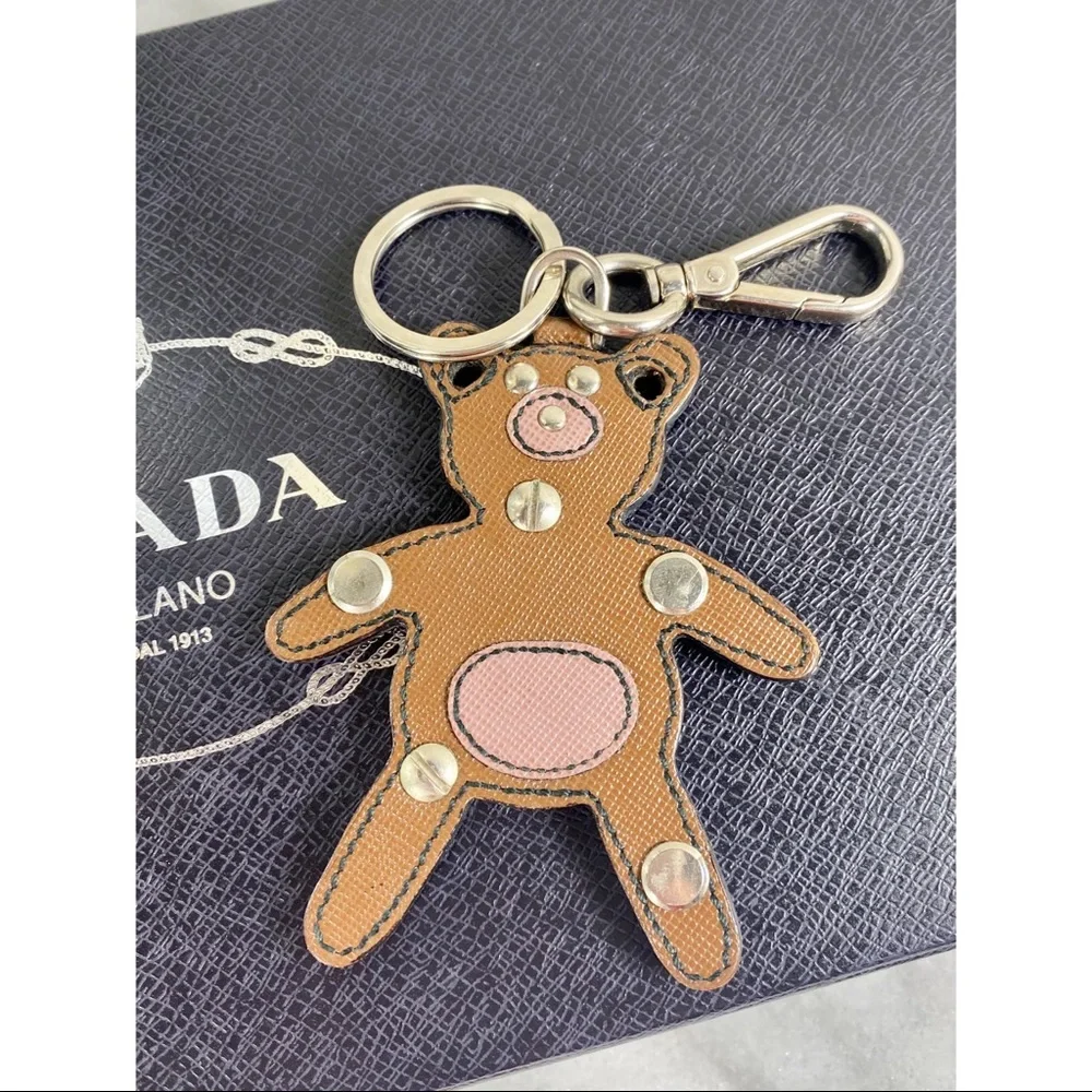 |TRADED| Prada Saffiano Leather Brown/Black Bear Bag Charm - Picture 3 of 7